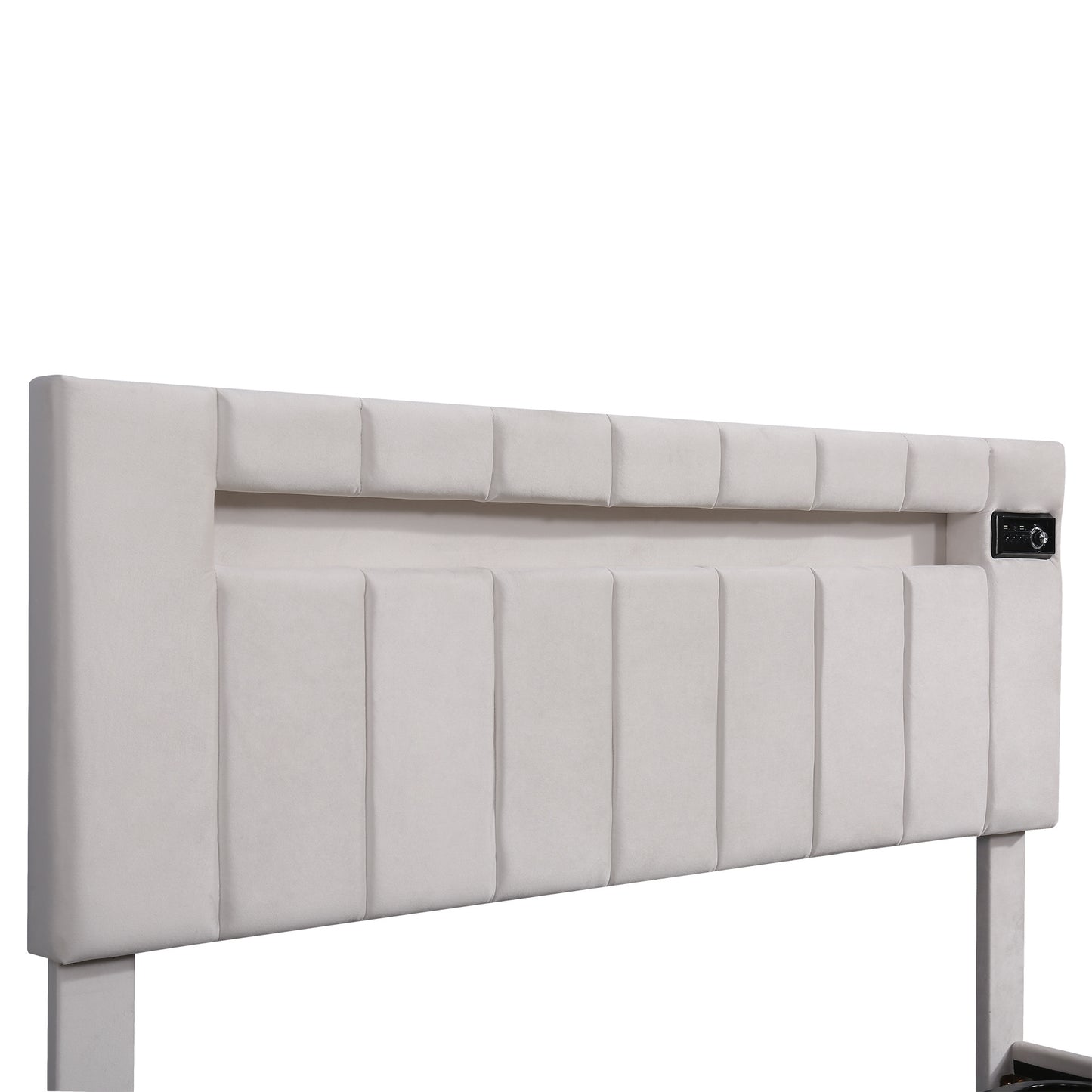 velvet upholstered hydraulic storage bed with led light, bluetooth player, and usb charging