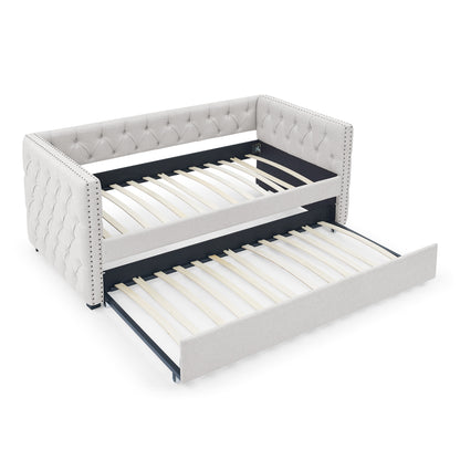 Daybed with Trundle Upholstered Tufted Sofa Bed