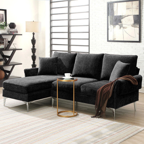 chenille l-shaped sofa with 2 pillows
