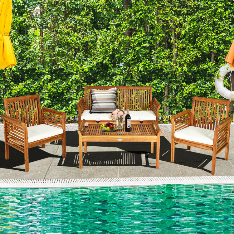 4 pieces outdoor acacia wood sofa furniture set