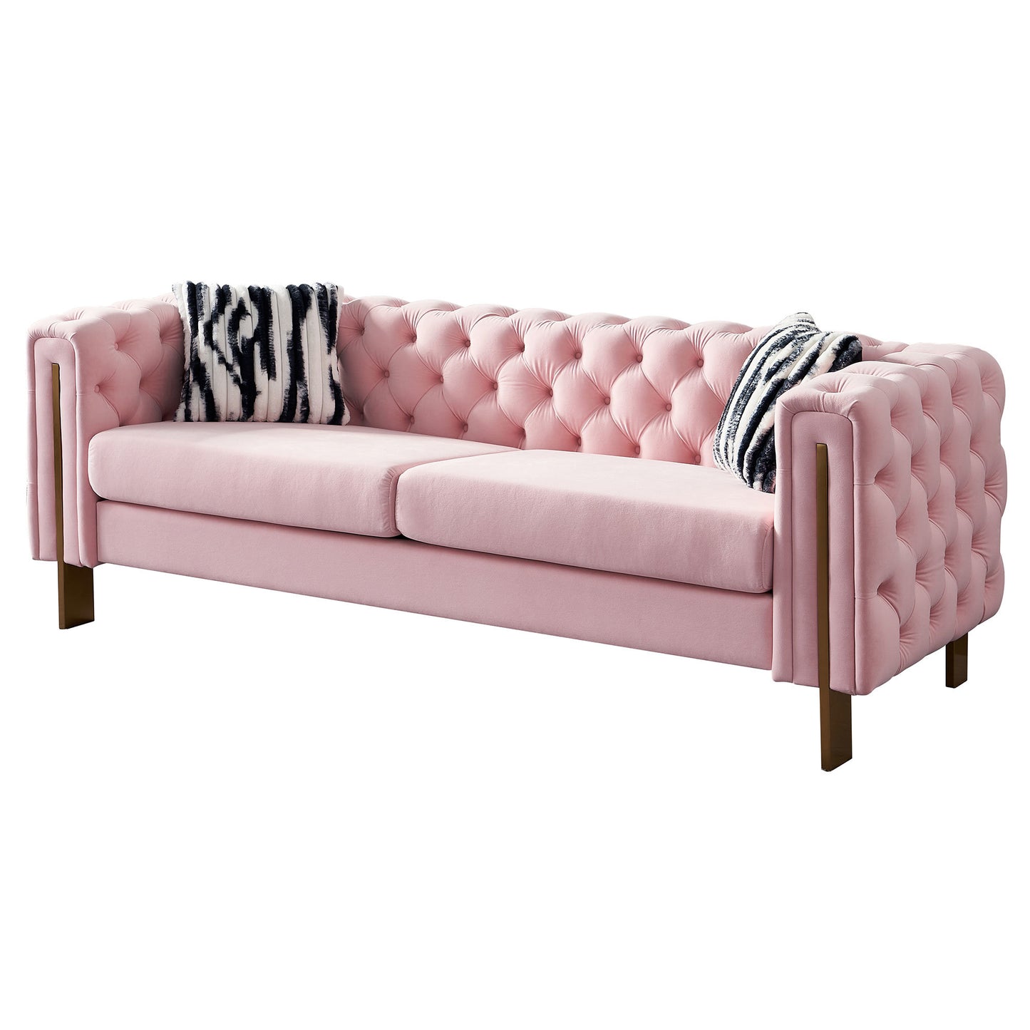 chesterfield modern tufted velvet sofa, pink