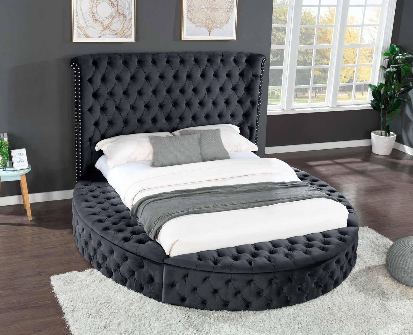 hazel queen size tufted upholstery storage bed made with wood in black