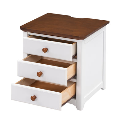 3-Pieces Bedroom Sets  with Two Nightstands(USB Charging Ports),White+Walnut
