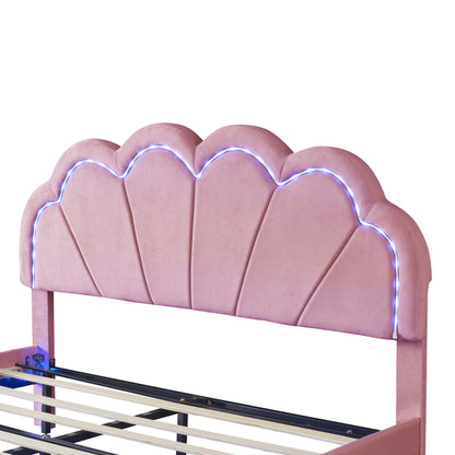 2-Pieces Upholstered LED Platform Bed with Storage Ottoman-Velvet