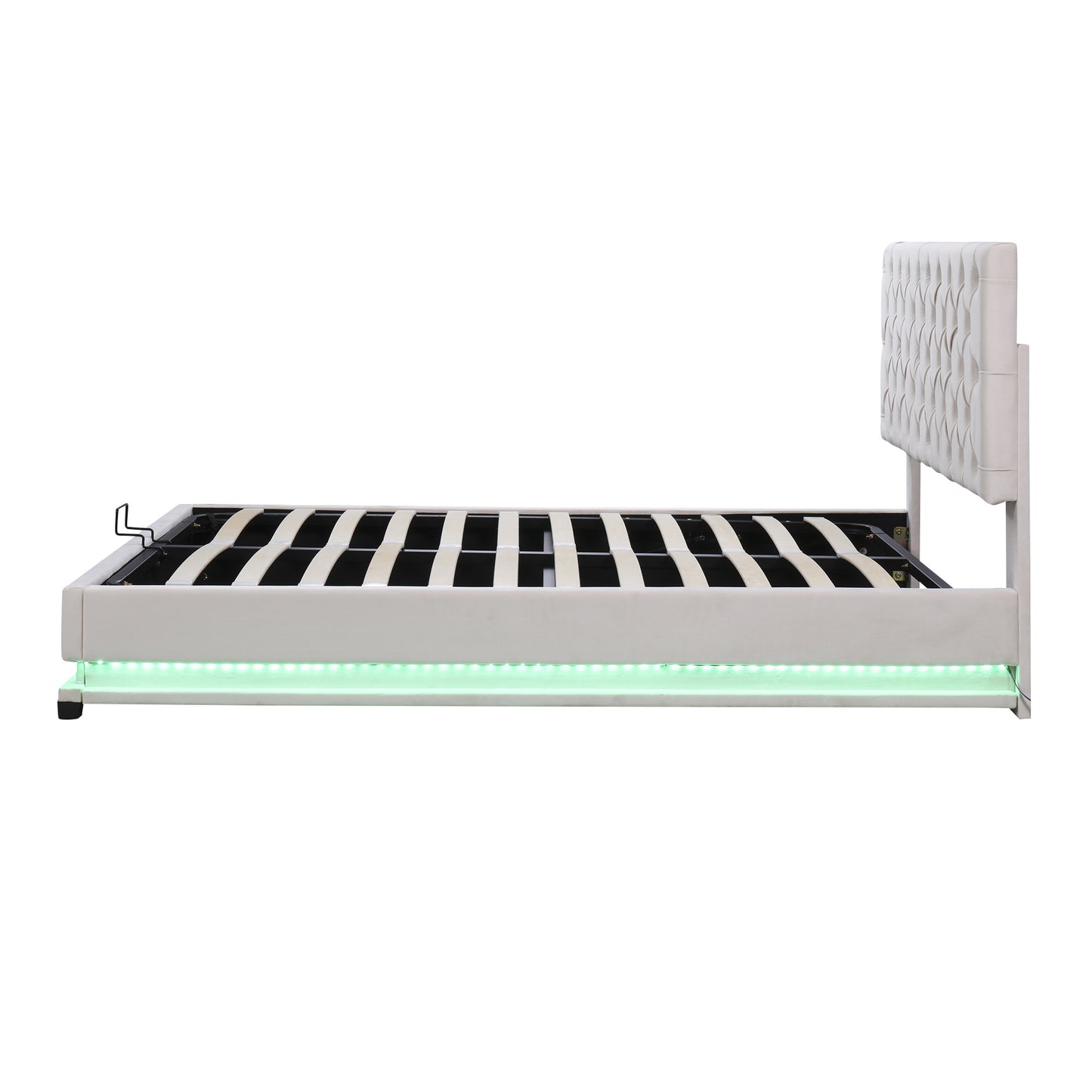 upholstered platform bed with adjustable tufted headboard and led light, beige