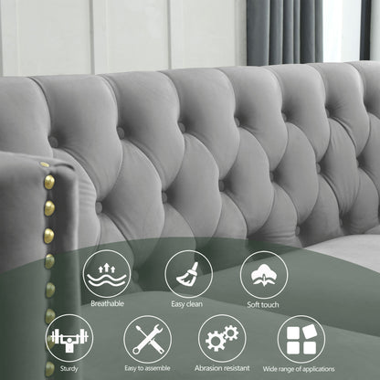 Velvet Sofa Tufted Square Arm Couch, Grey Velvet