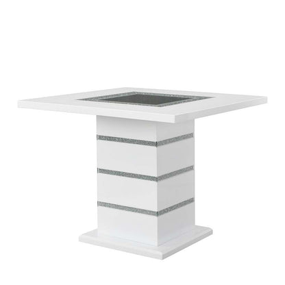 ACME Elizaveta Counter Height Table, Gray Velvet, Faux Crystal Diamonds &White High Gloss Finish