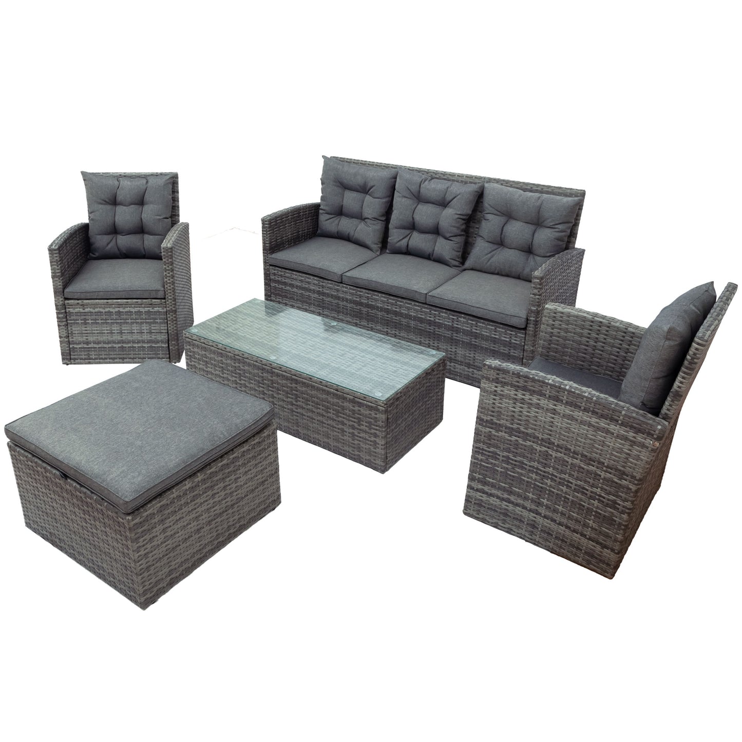 5-piece outdoor uv-resistant patio sofa set with storage bench