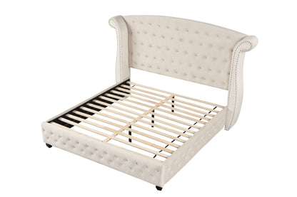 Sophia Crystal Tufted  Bed Made with Wood in Cream
