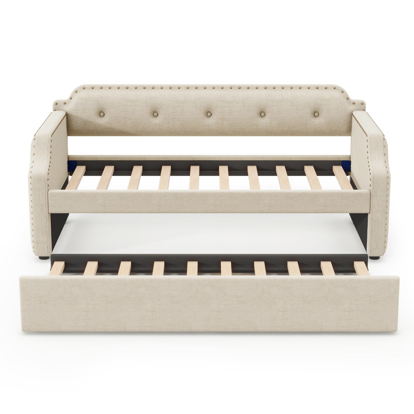 lizzy upholstered bed with trundle, beige