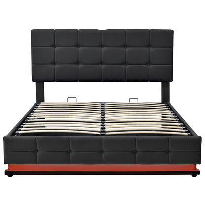 Tufted Upholstered Platform Bed with Hydraulic Storage System, LED Lights, and USB charger, Black