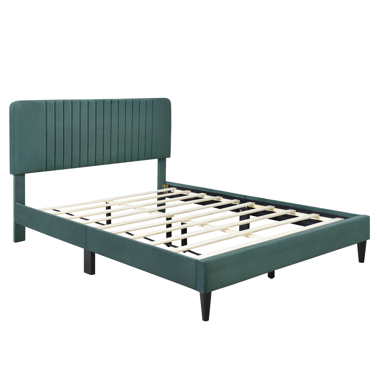 4-pieces upholstered bedroom sets with two nightstands and storage bench-green