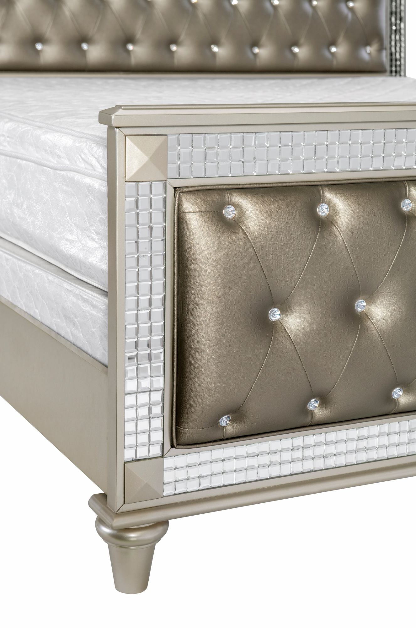 glamorous style champagne finish queen upholstered bed