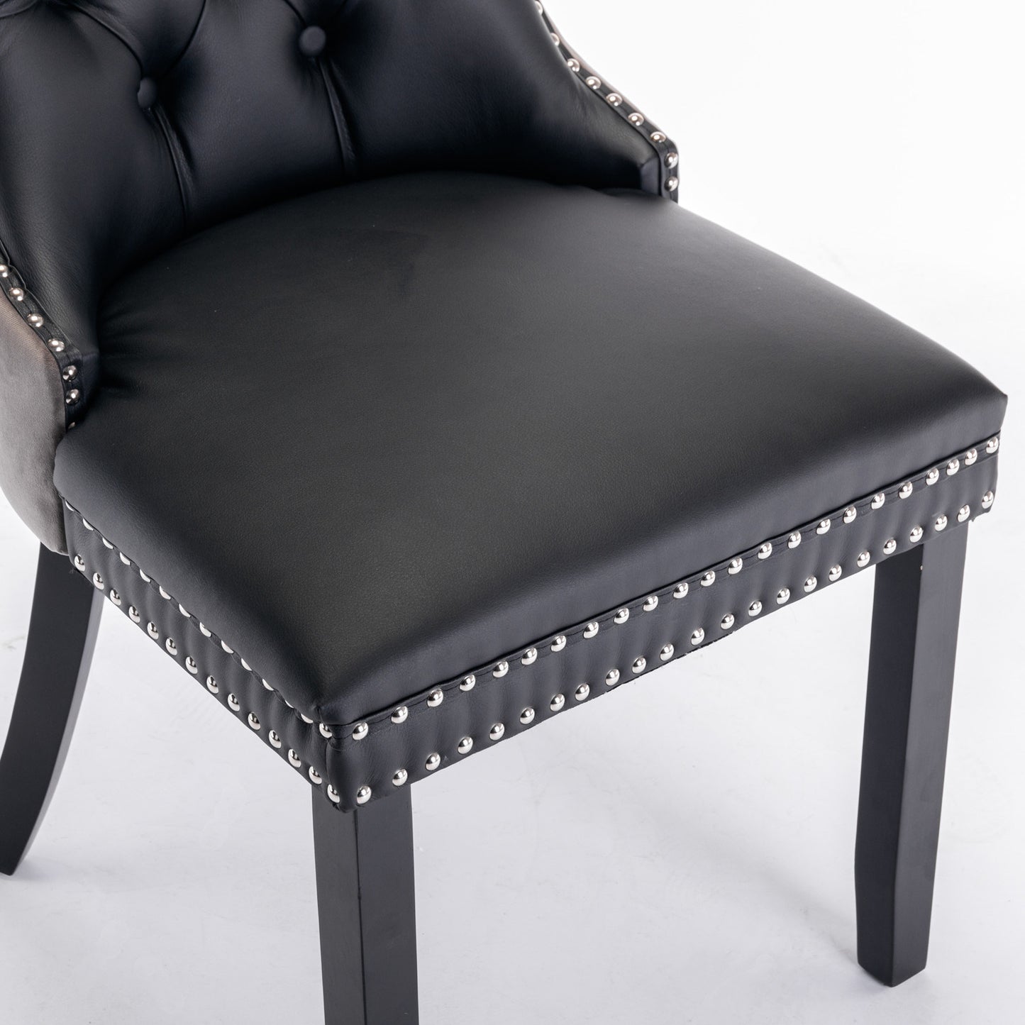 nikki collection modern high-end tufted dining chairs 2-pcs set, black+gray