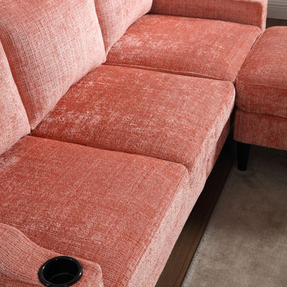 Zara Storage/ Cupholder Sectional Sofa, Pink