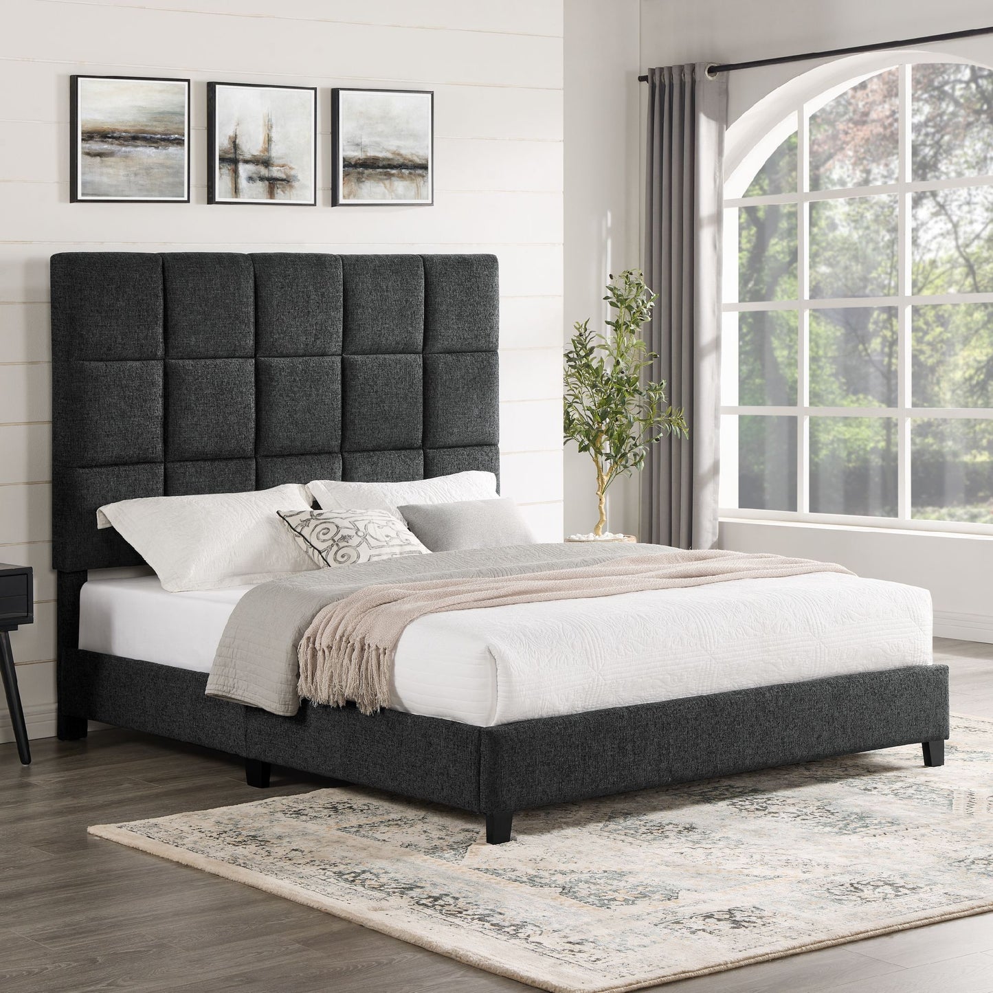 bridgevine home queen size grey squares upholstered platform bed
