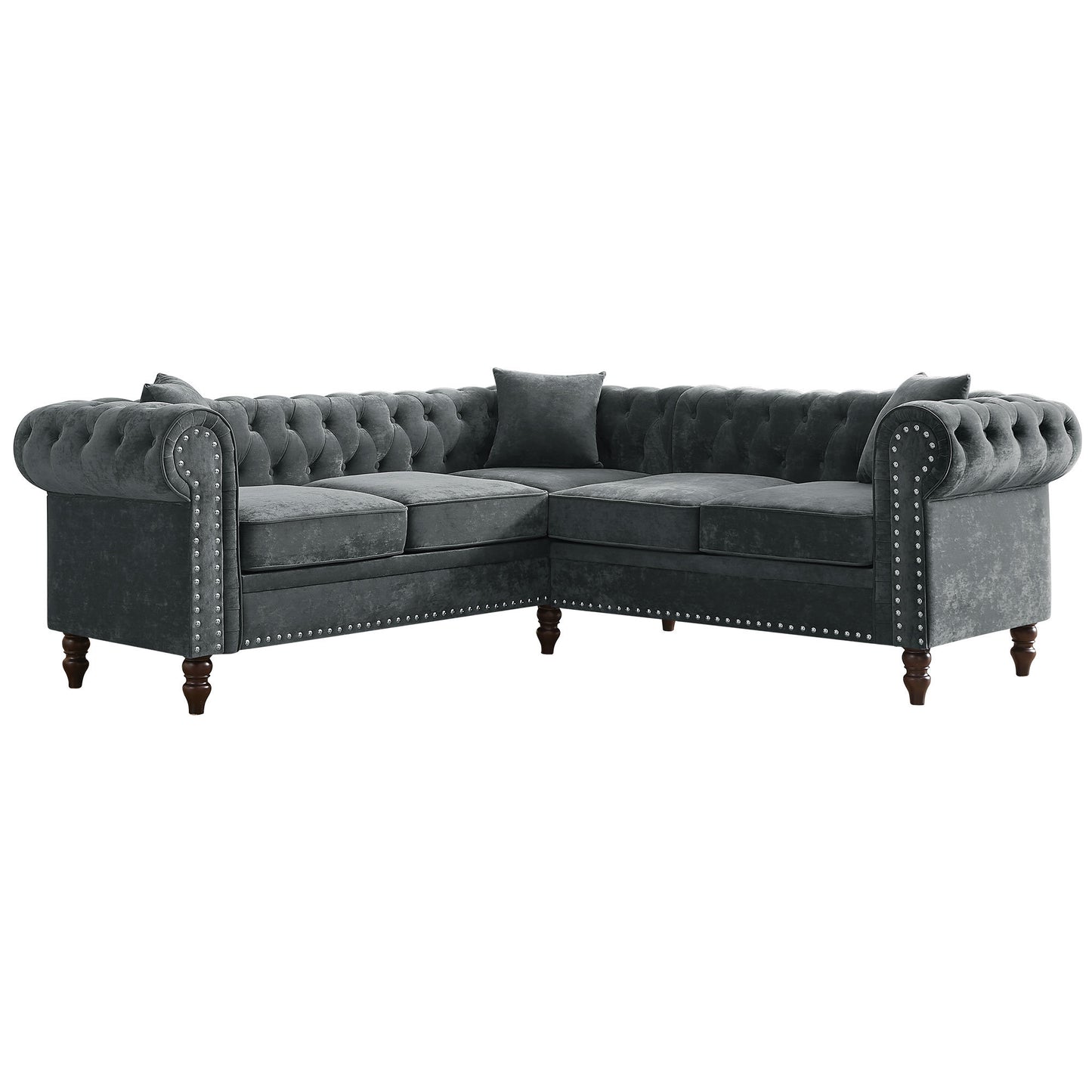 moe upholstered sectional, grey velvet