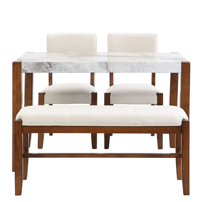 4-Piece Modern Dining Furniture Set  46" Faux Marble Style