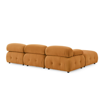 Button Tufted Modular Sectional Sofa, Navy Velvet