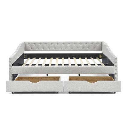 Upholstered Tufted Daybed Sofa bed  with Drawers, Beige