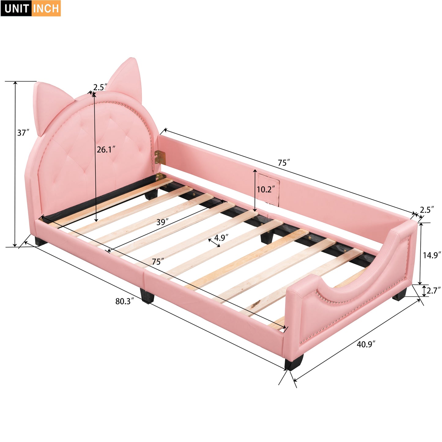 upholstered daybed with carton ears shaped headboard, pink