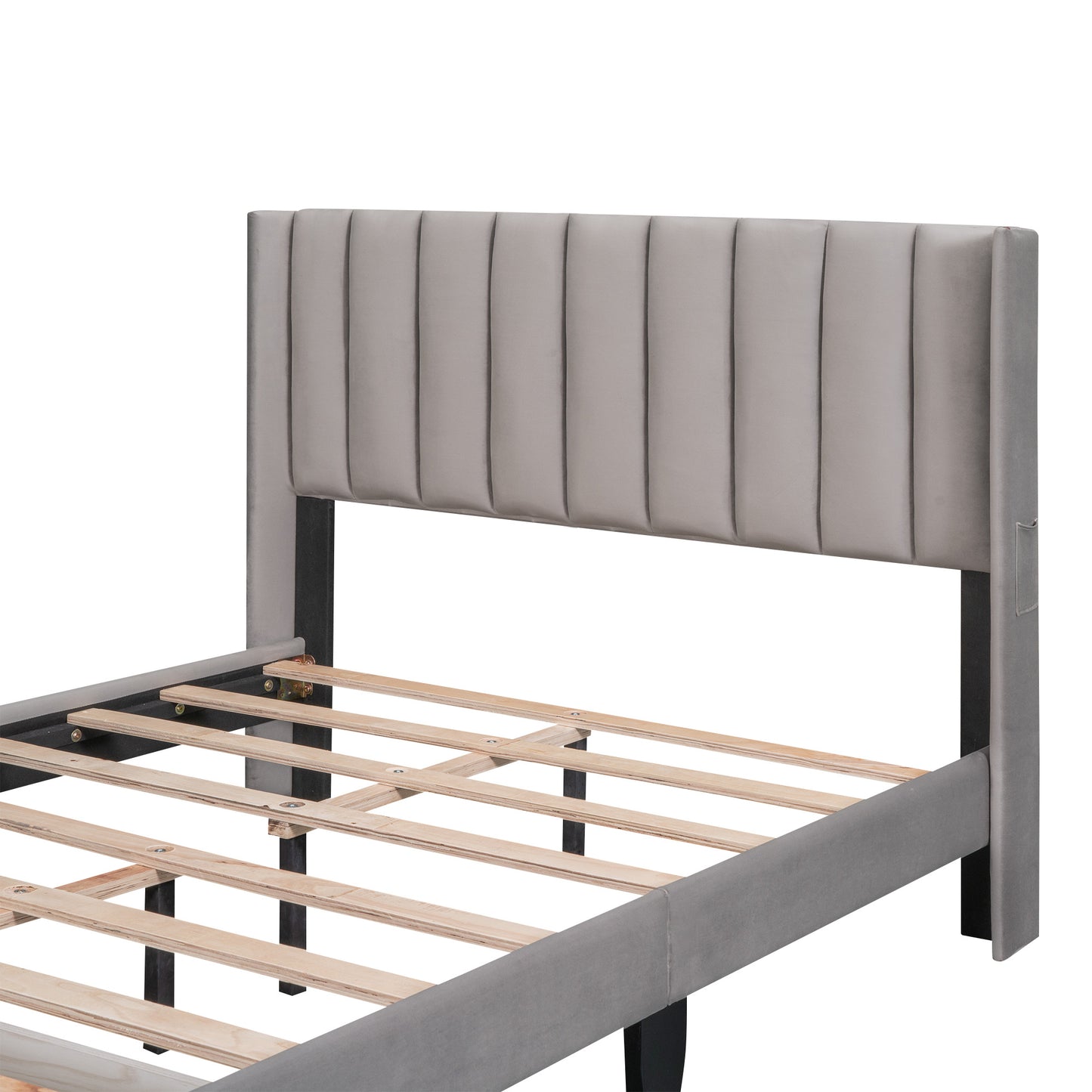 danny velvet upholstered platform bed with a big drawer - gray