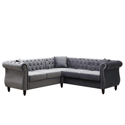 5-Seater Corner Sectional with 3 Pillows, Grey
