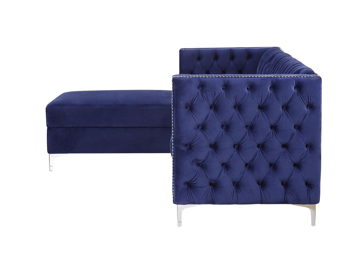 acme sullivan sectional sofa with storage, navy blue velvet