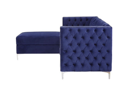 ACME Sullivan Sectional Sofa with Storage, Navy Blue Velvet