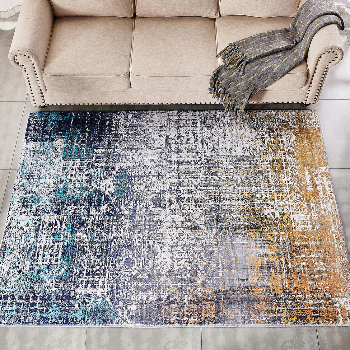 zara collection abstract design turquoise gray rust machine washable super soft area rug