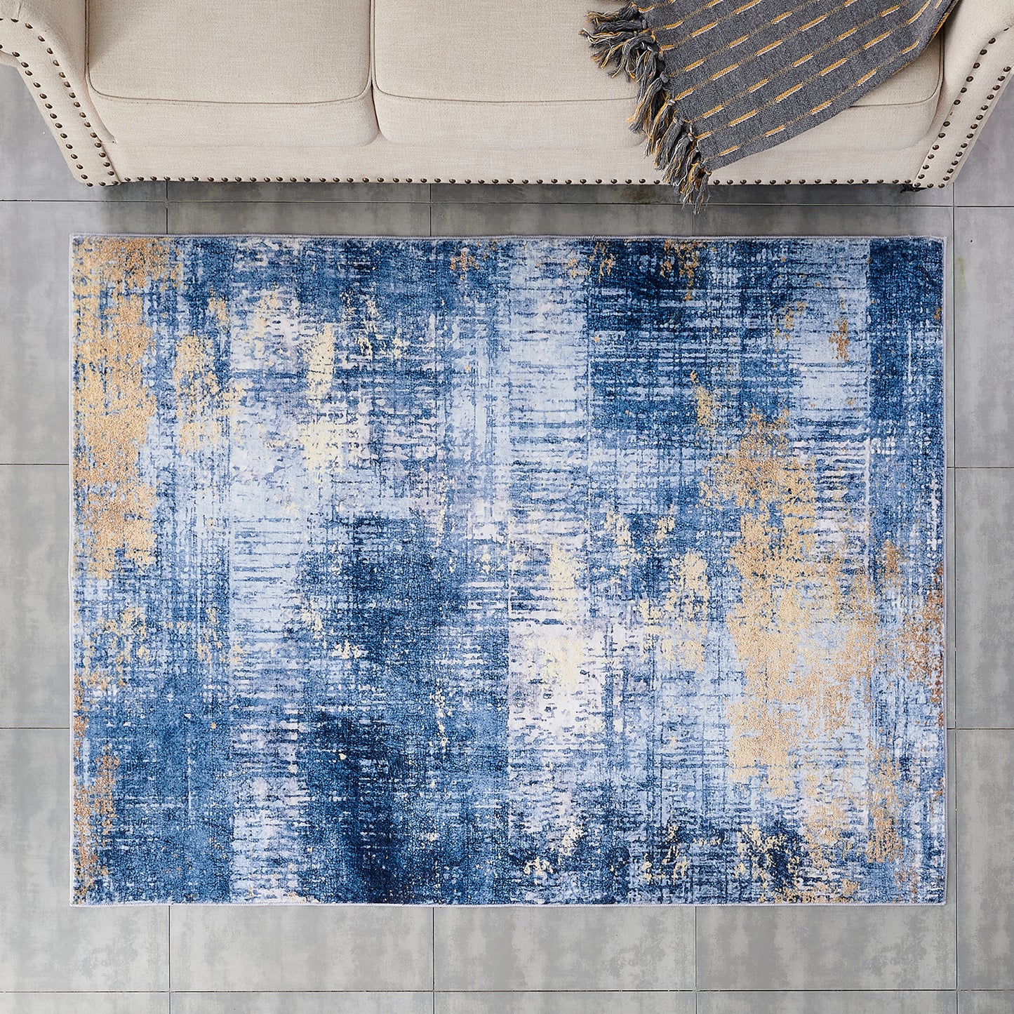 zara collection abstract design blue gold machine washable super soft area rug