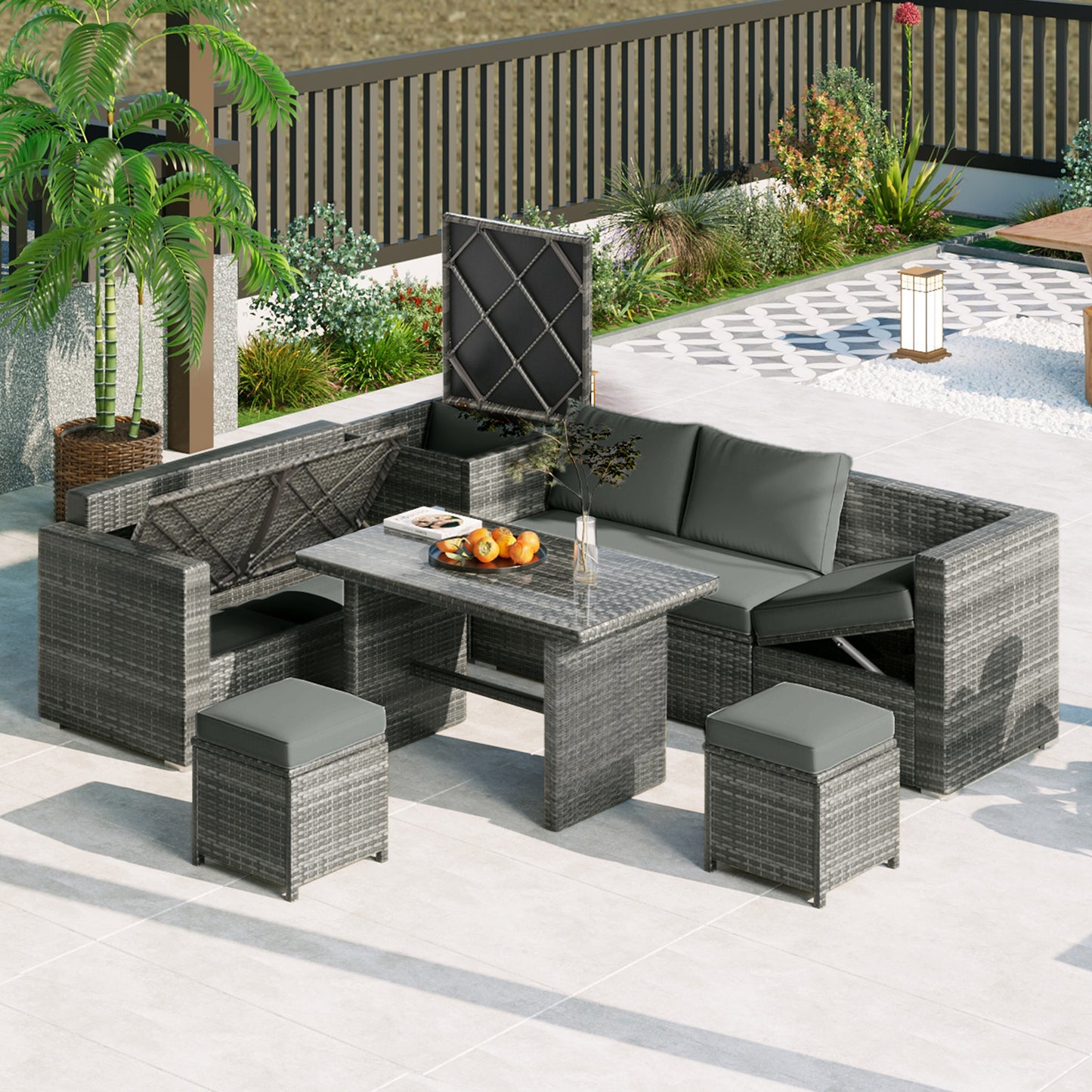 outdoor 6-piece all weather pe rattan sofa set