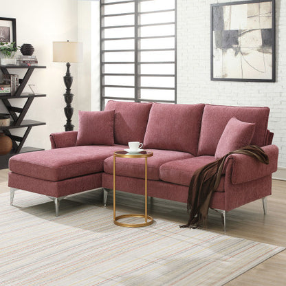 Chenille L-Shaped Sofa with 2 Pillows