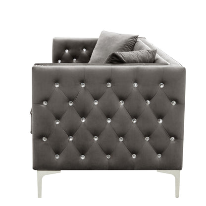 Modern Velvet Sofa Tufted Set with 2 Pillows Included