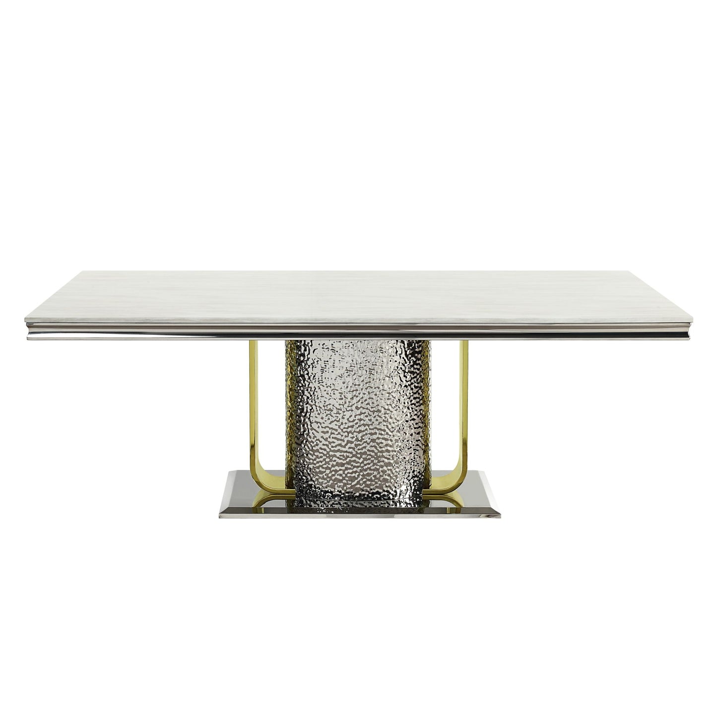 acme fadri dining table, engineering marble, mirrored silver & gold finish