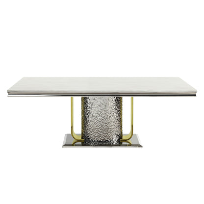ACME Fadri Dining Table, Engineering Marble, Mirrored Silver & Gold Finish