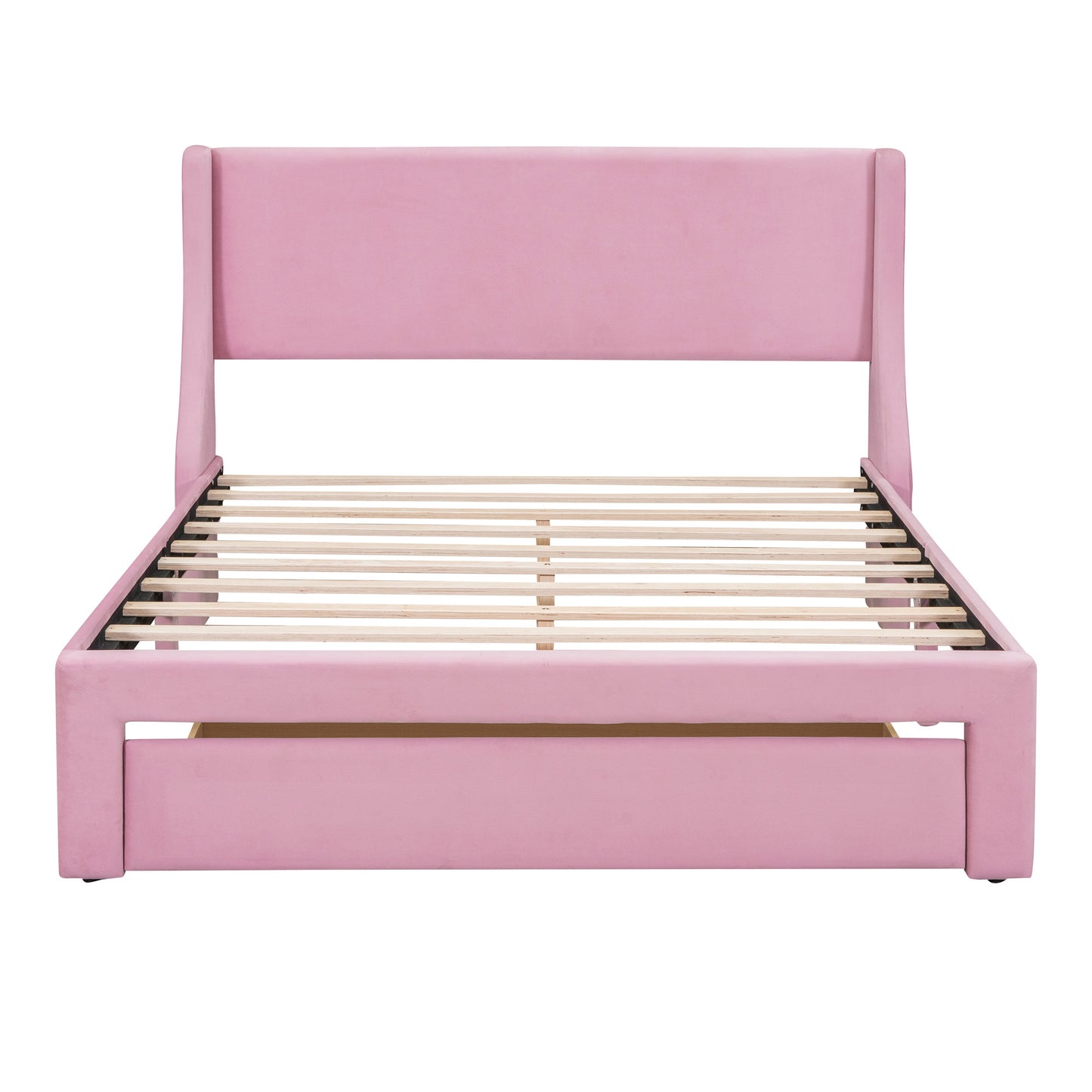 velvet upholstered storage bed with a big drawer - pink