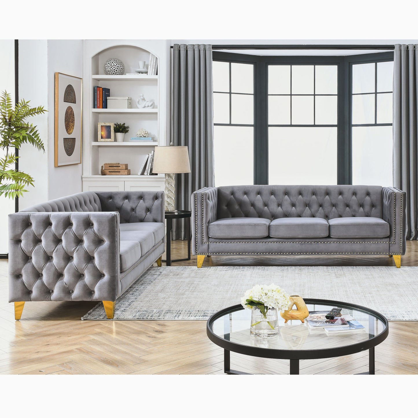 sara velvet sofa, grey velvet