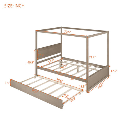 Wood Canopy Bed with Trundle