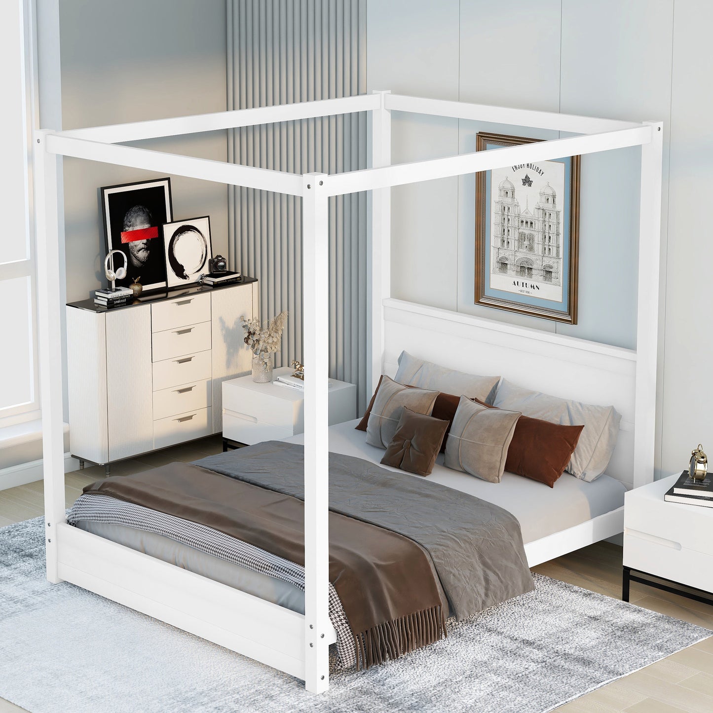 modern canopy platform bed with headboard