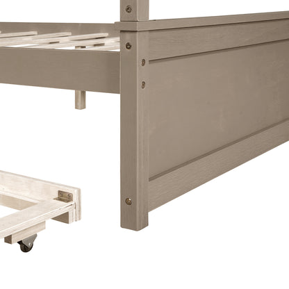 Wood Canopy Bed with Trundle