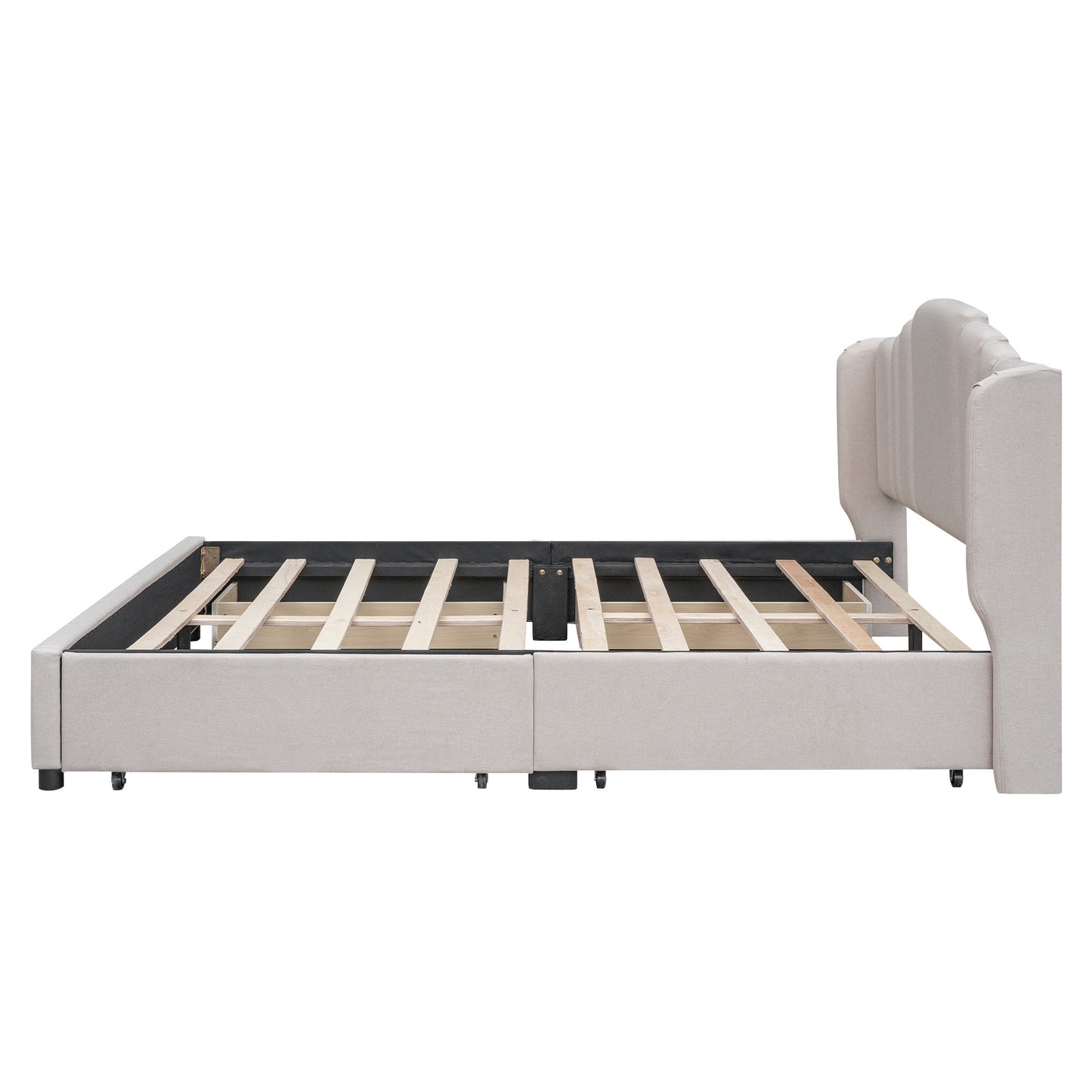 mie upholstered platform bed with wingback headboard and 4 drawers