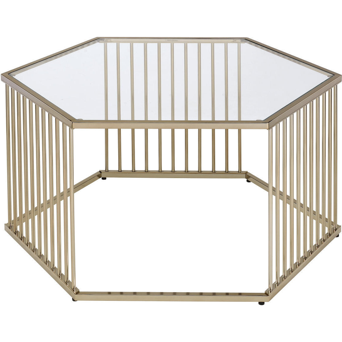 acme oaklie coffee table in champagne & clear glass