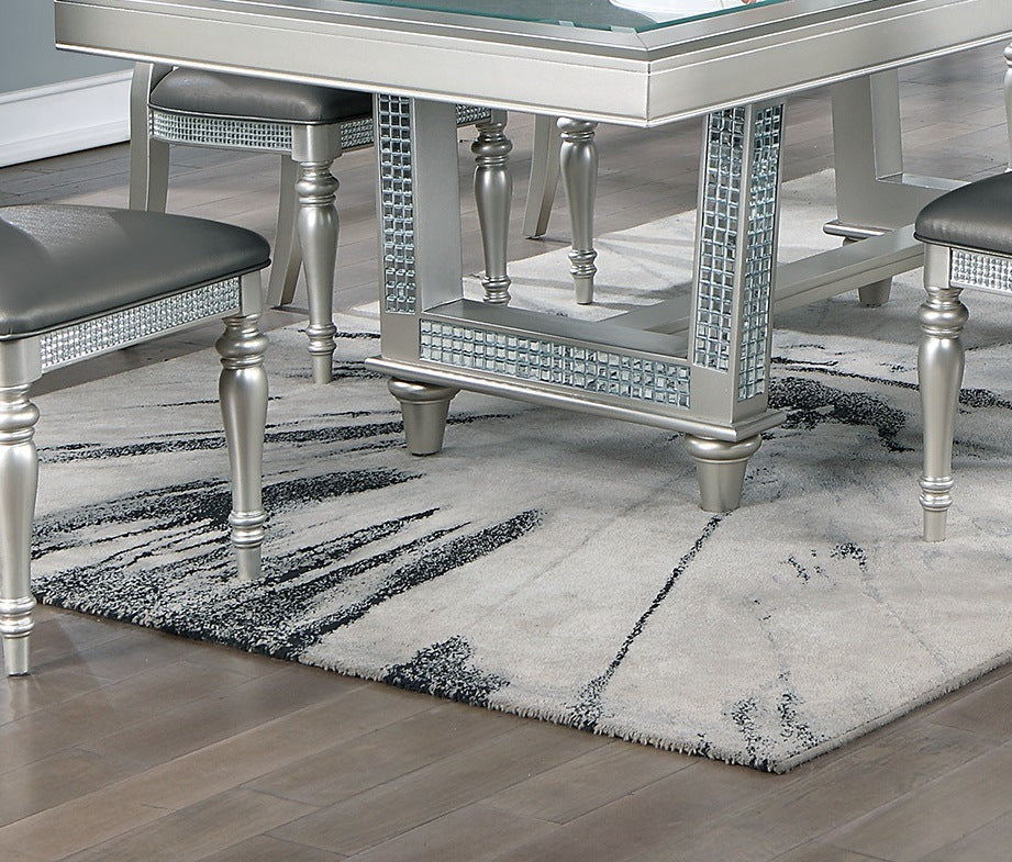 leaf silver hue glass top dining table