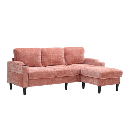 Zara Storage/ Cupholder Sectional Sofa, Pink