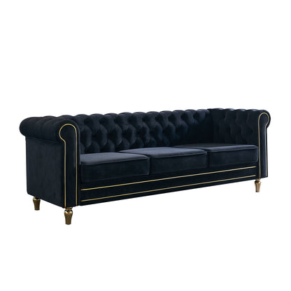 Chesterfield Velvet Sofa, Black
