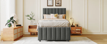 Dana Upholstered Platform Bed with Trundle and 3 Drawers, Gray