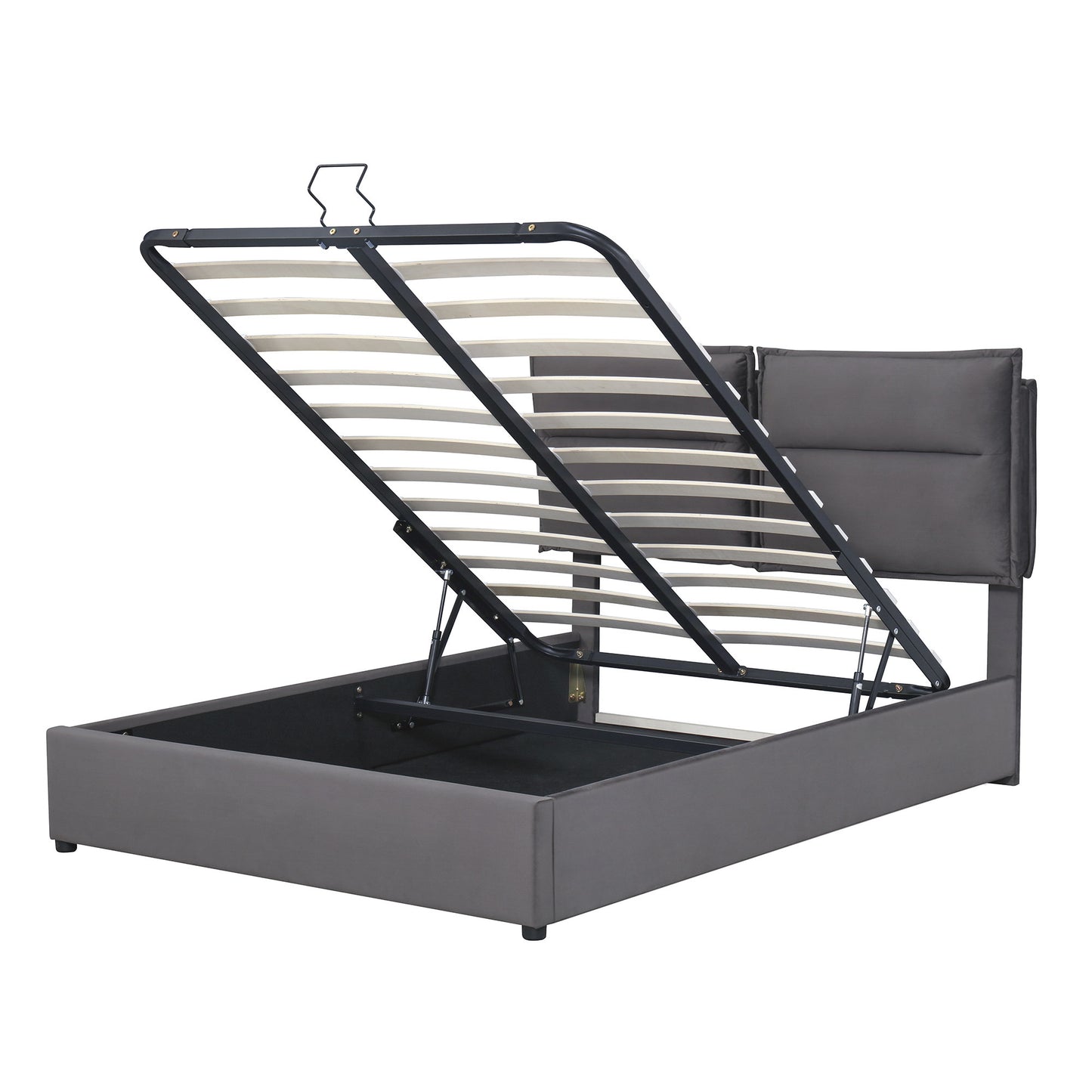 upholstered platform bed with a hydraulic storage system