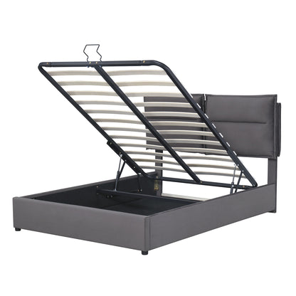 Upholstered Platform bed with a Hydraulic Storage System