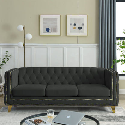 Kate Velvet Upholstered Sofa, Black Velvet
